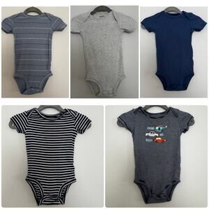 Baby/Infant Short Sleeve Onesie Bundle, 5 Total: Carter's Ribbed and Vehicles